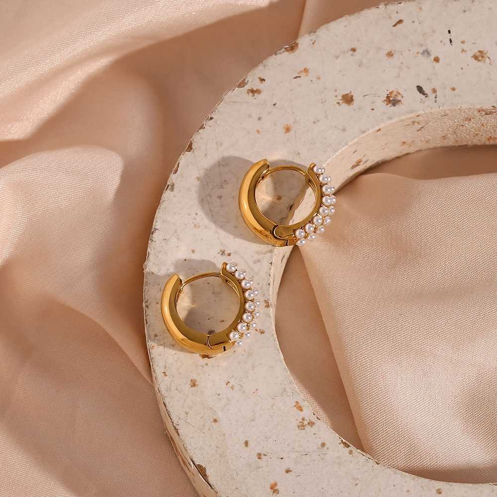 Pearl Huggies – 18KT Gold Plated - Krystal Touch