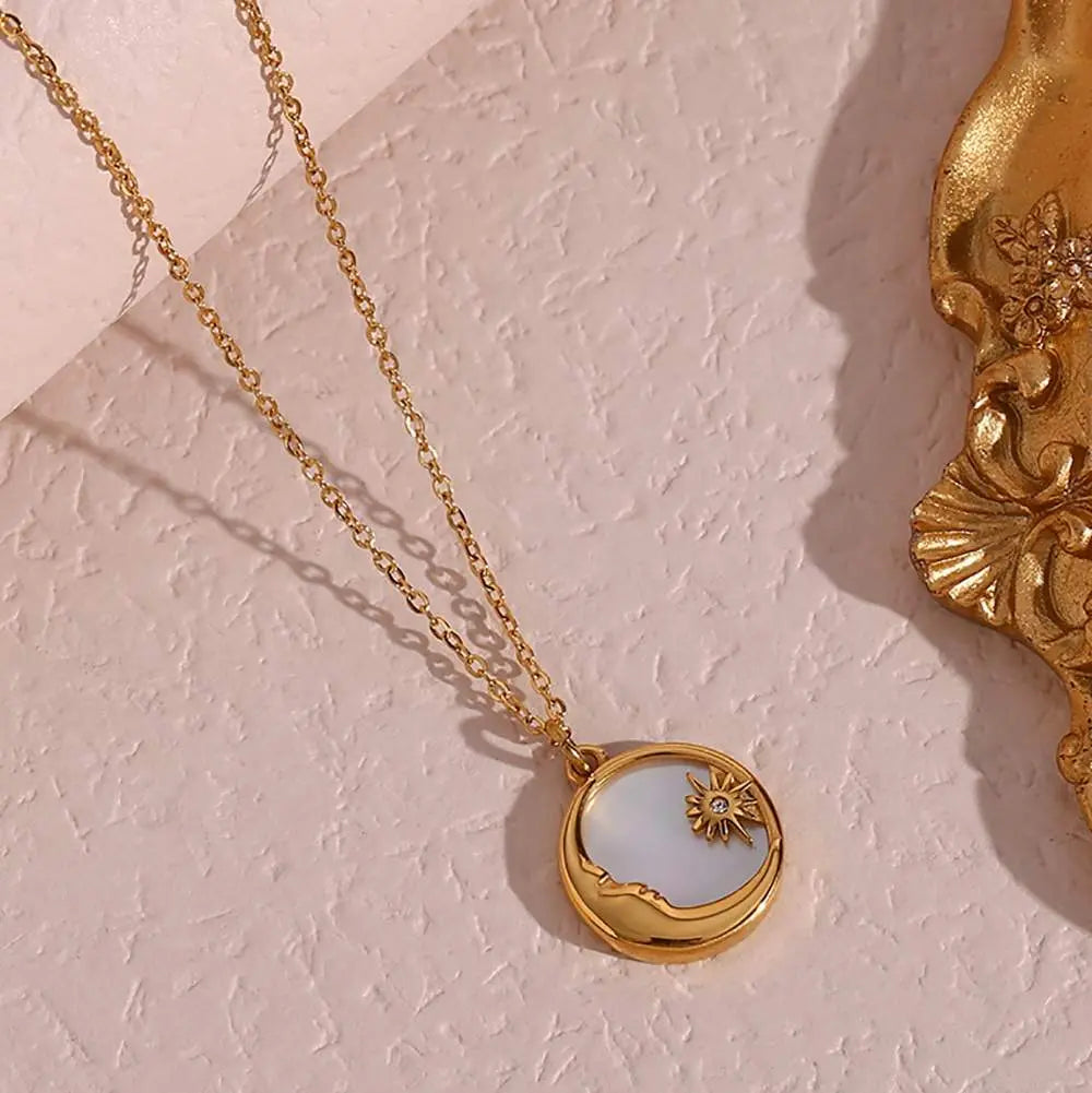 Mother of Pearl with Sun & Moon – 18KT Gold Plated - Krystal Touch