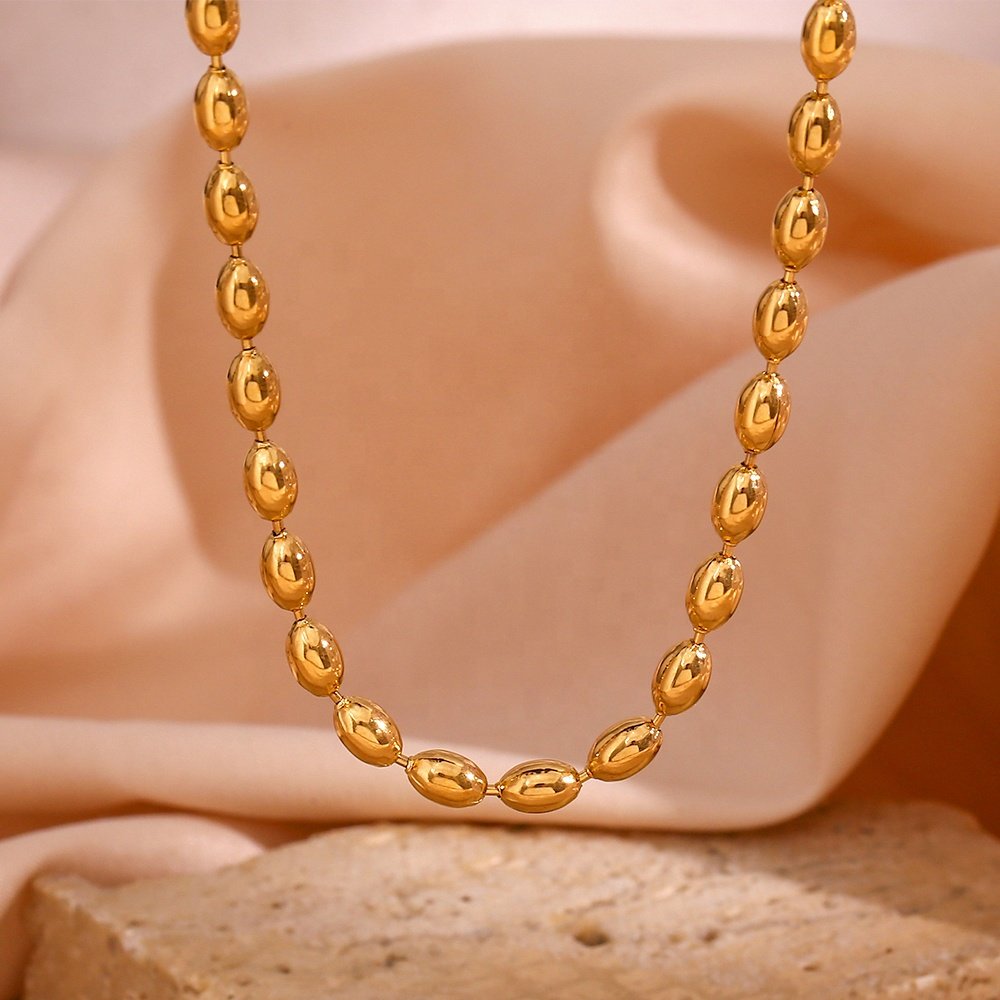 Gold Bead Necklace - 18KT Gold Plated Krystal Touch