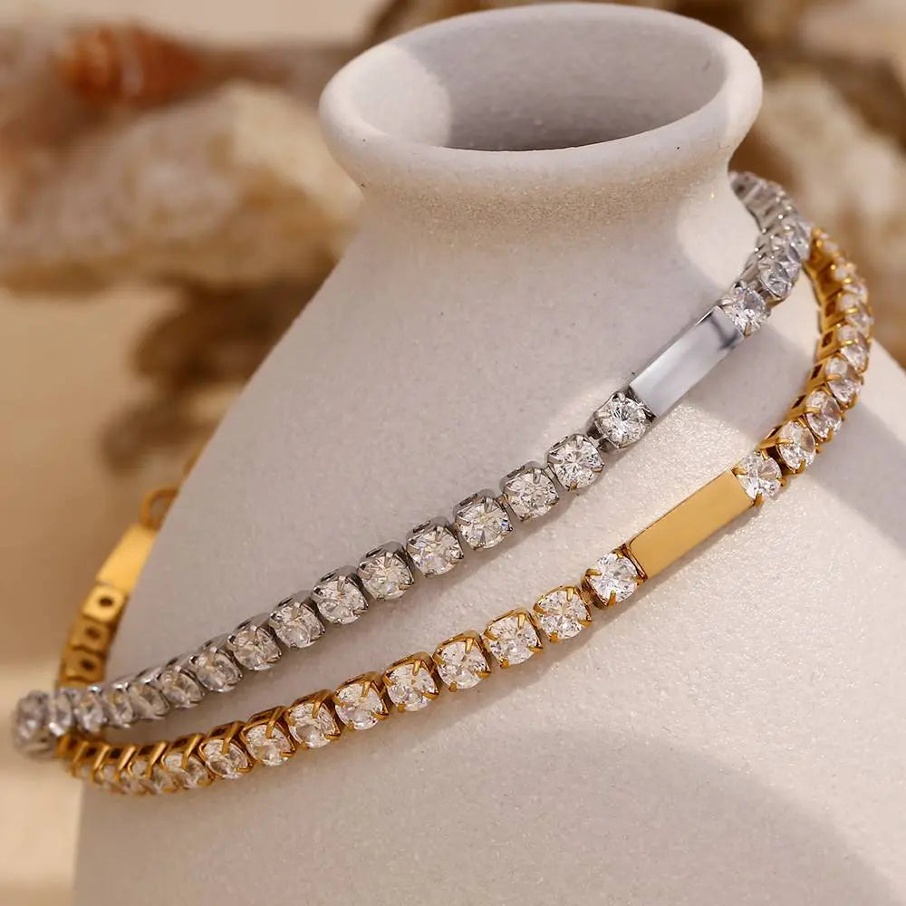 Luxe Tennis Sparkle Bracelet – 18KT Gold Plated - Krystal Touch