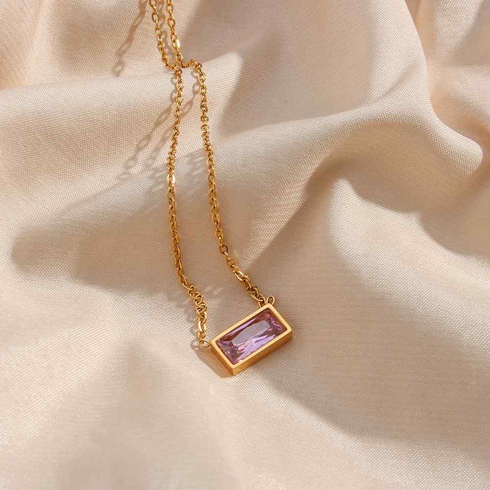 Rectangle Stone Pendant - 18 KT Gold Plated Krystal Touch