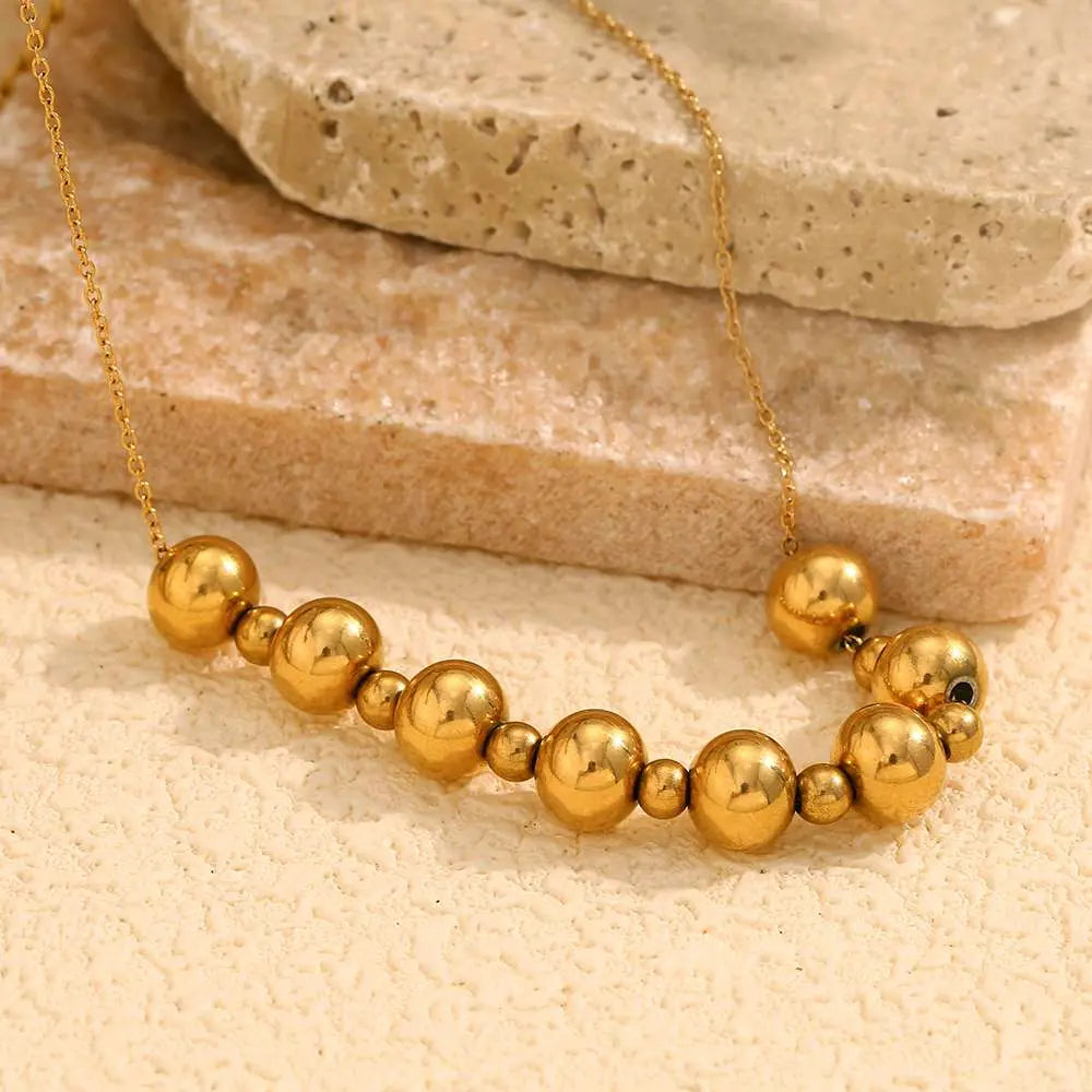 Golden Beaded Necklace – 18KT Gold Plated - Krystal Touch