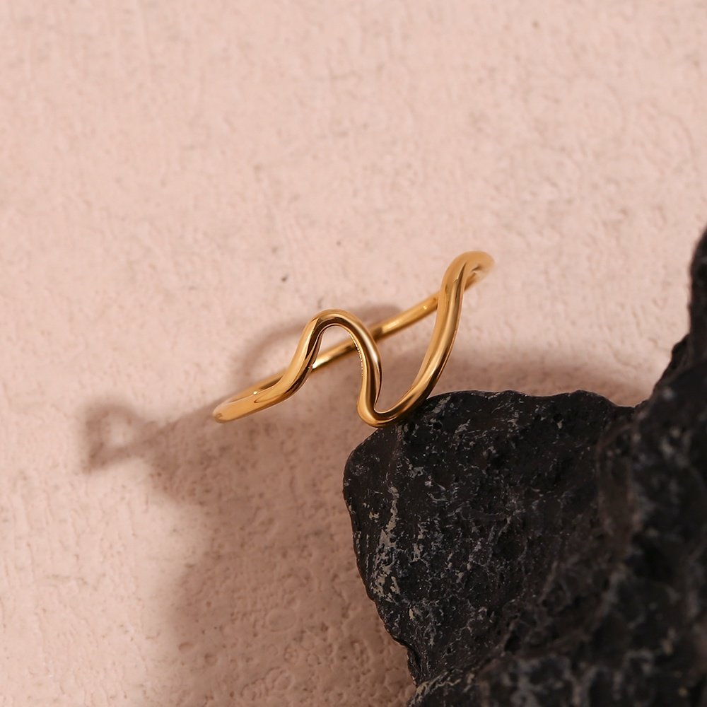Golden Wave Stacking Ring – 18KT Gold Plated Krystal Touch
