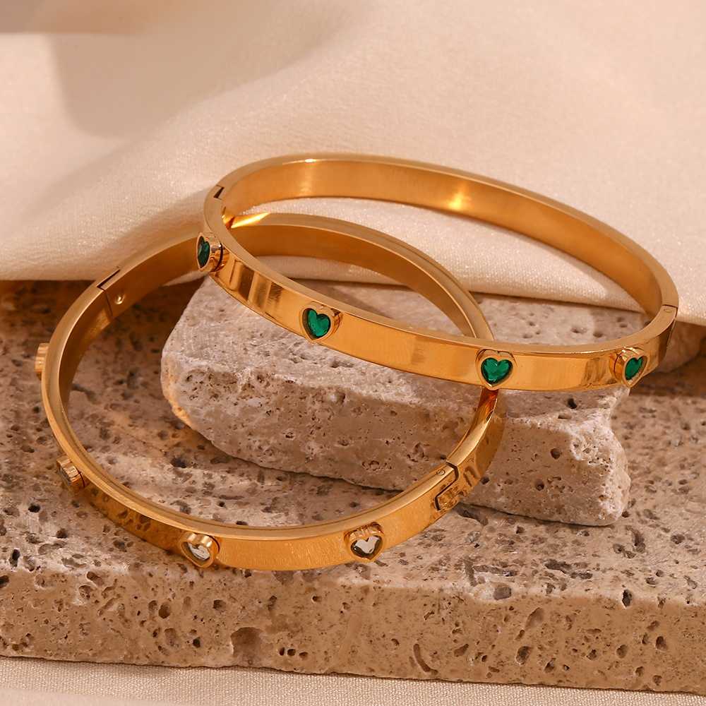 Heart Zircon Bangle cum Bracelet – 18KT Gold Plated Krystal Touch