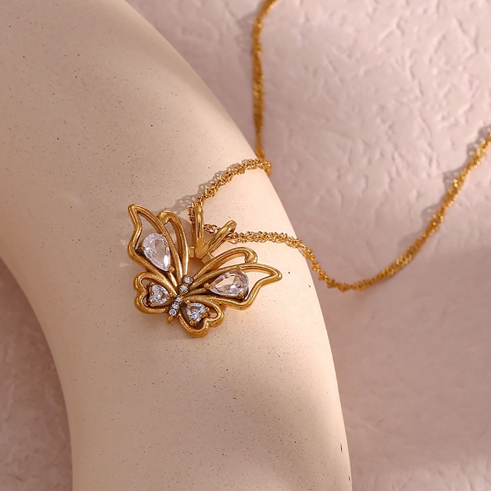 Stylish Butterfly Necklace - 18KT Gold Plated Krystal Touch