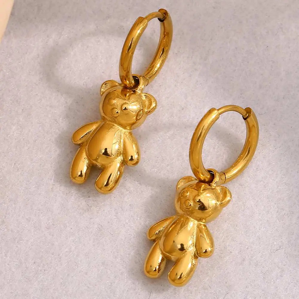 Golden Teddy Drop Earrings – 18KT Gold Plated - Krystal Touch