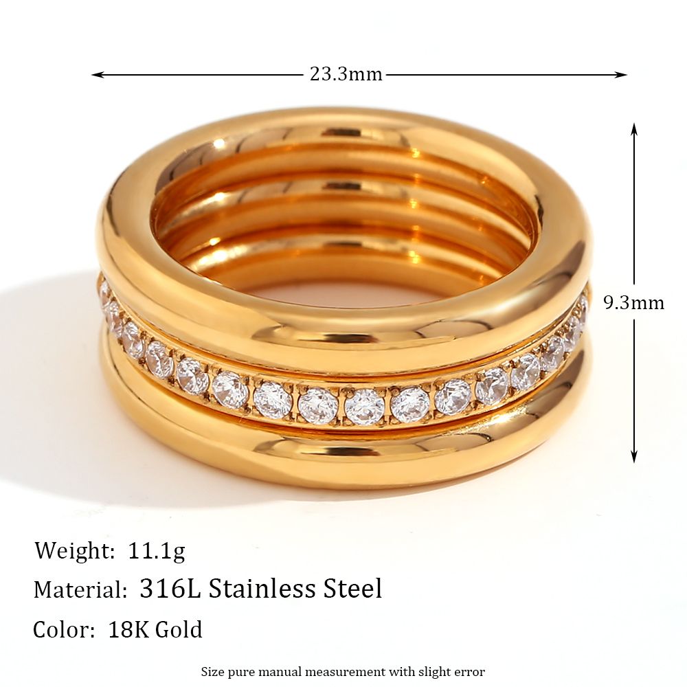Gold Triple Ring - 18KT Gold Plated Krystal Touch