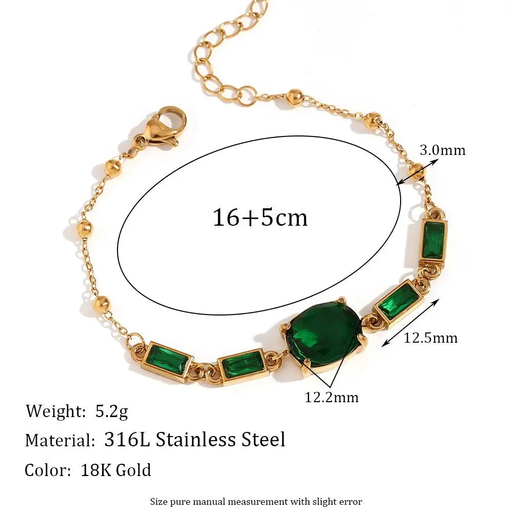 Emerald Green Bracelet – 18KT Gold Plated - Krystal Touch