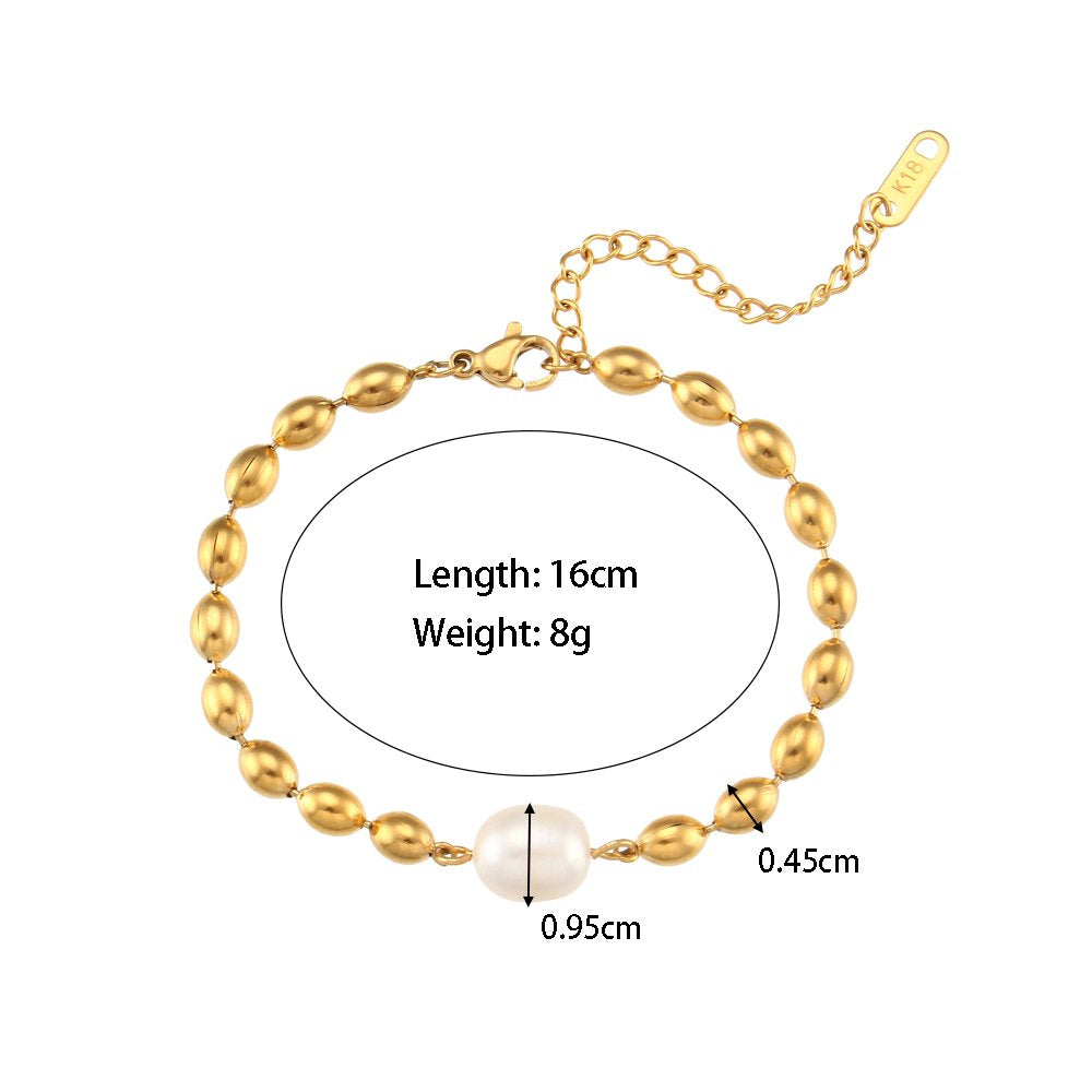 Fashion Pearl Charm Necklace Bracelet Set - 18k Gold Plated