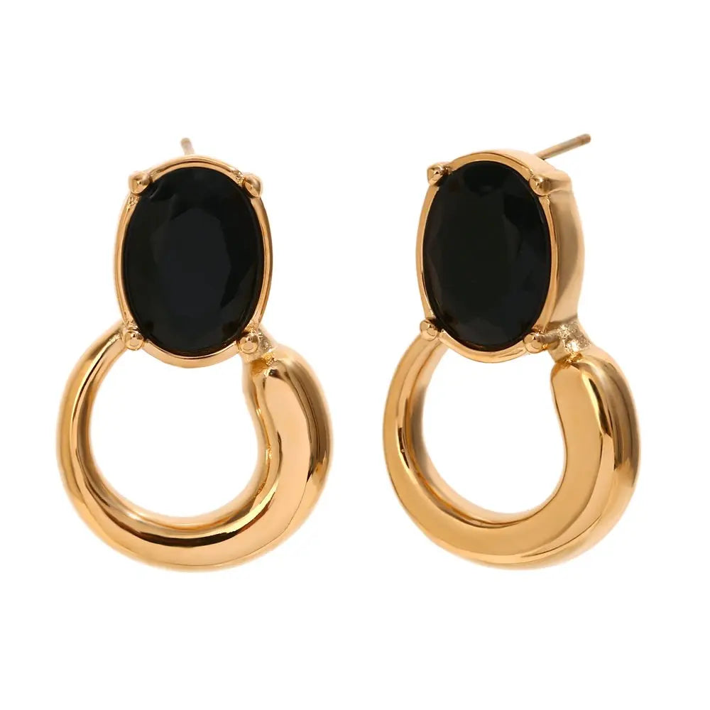 Vintage Onyx & Emerald Stud Earrings – 18KT Gold Plated - Krystal Touch