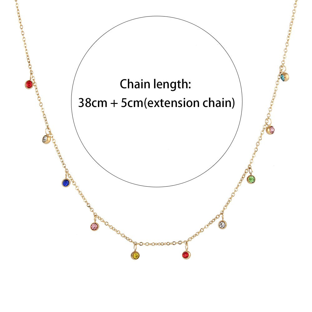 Stylish Round Multi Stone  Pendant Necklace - 18k Gold Plated