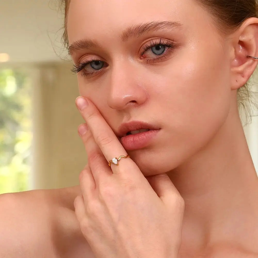 Twisted Dewdrop Ring – 18KT Gold Plated - Krystal Touch