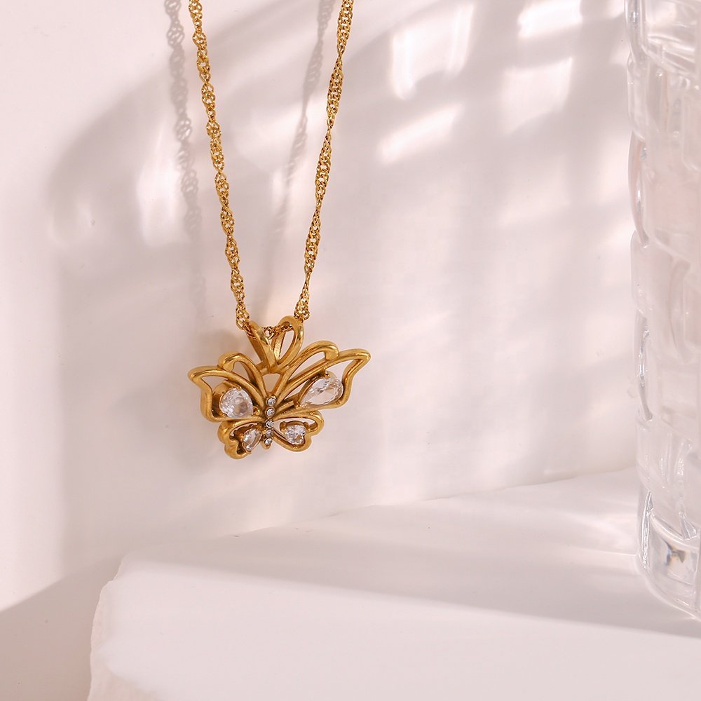Stylish Butterfly Necklace - 18KT Gold Plated Krystal Touch