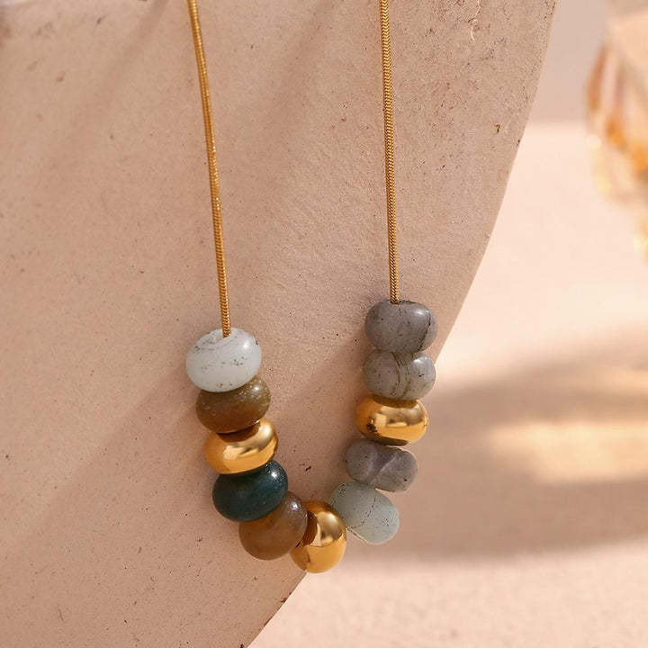 Natural Stone Drop Earrings – 18KT Gold Plated Krystal Touch