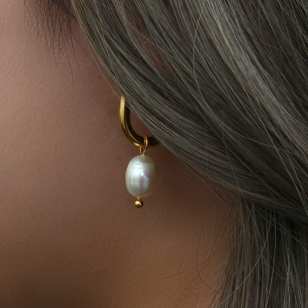 Pearl Drop U-Shape Earrings – 18KT Gold Plated