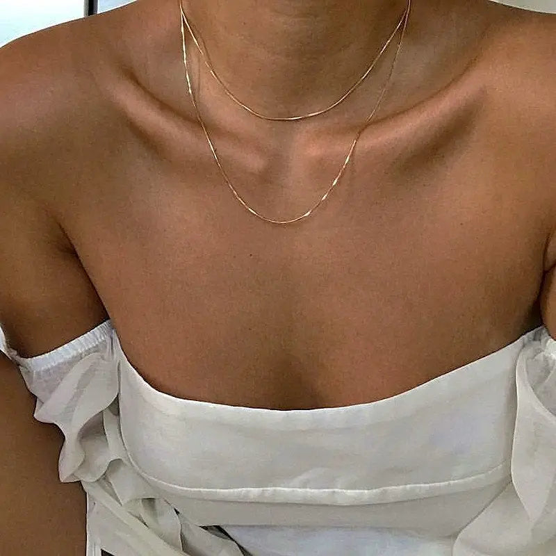 Thin Snake Chain Necklace – 18KT Gold Plated - Krystal Touch