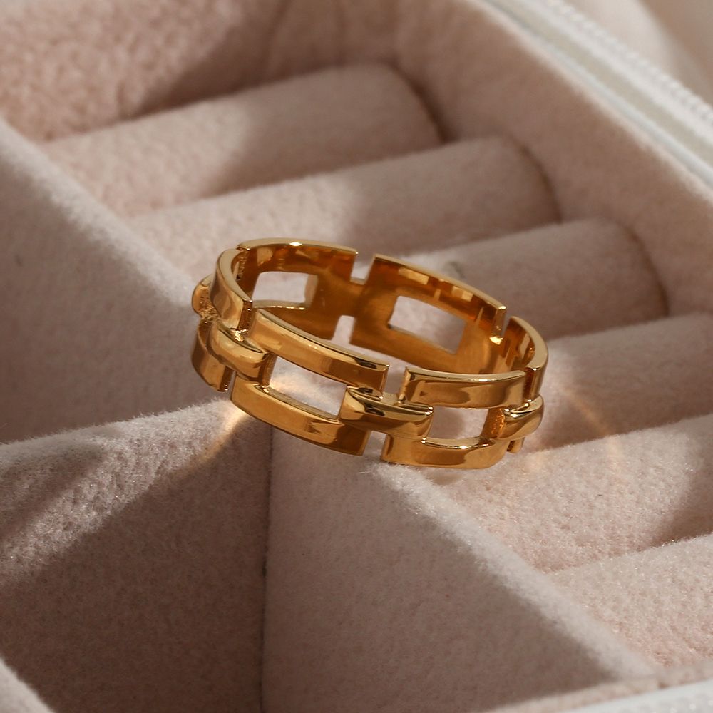 Sleek Geo Hollow Ring – 18KT Gold Plated Krystal Touch