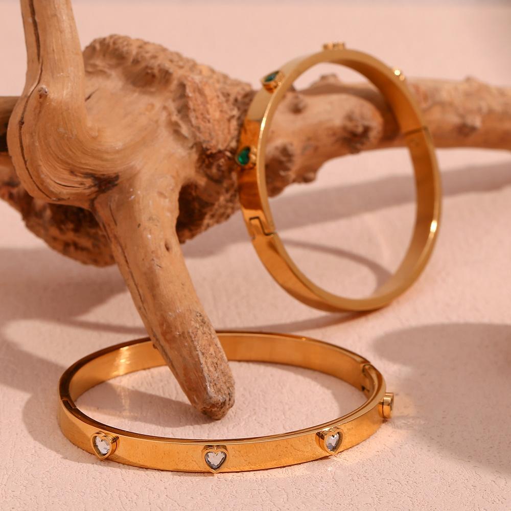 Heart Zircon Bangle cum Bracelet – 18KT Gold Plated