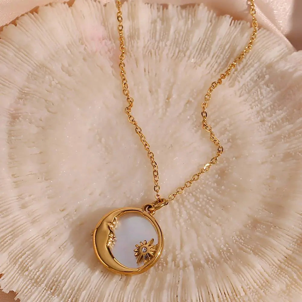 Mother of Pearl with Sun & Moon – 18KT Gold Plated - Krystal Touch