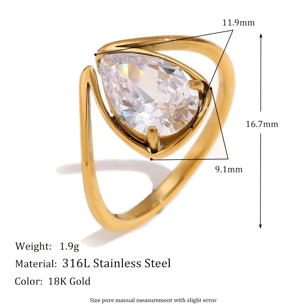 Golden Dewdrop Ring – 18KT Gold Plated - Krystal Touch