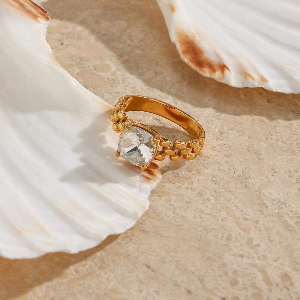 Lustrous Watchband Ring (White Stone) – 18KT Gold Plated Krystal Touch