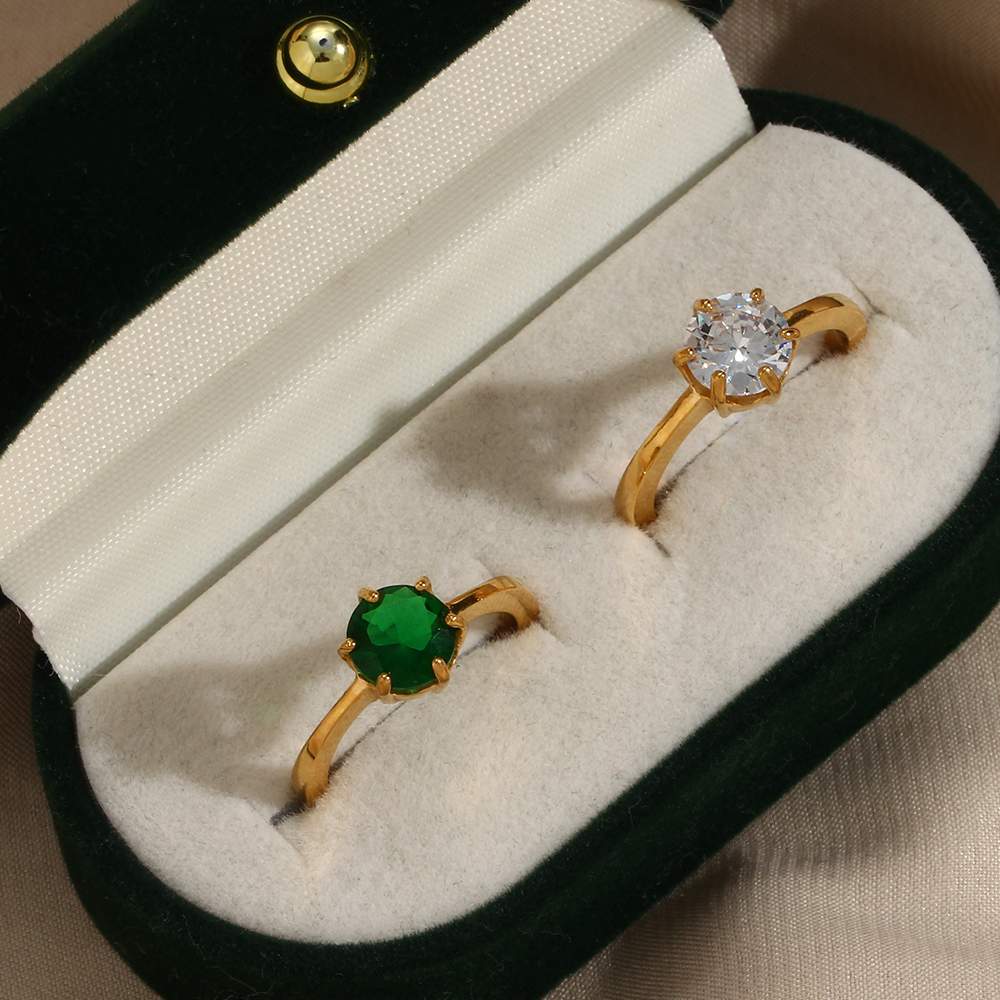 Green Onyx Solitaire Ring – 18KT Gold Plated Krystal Touch