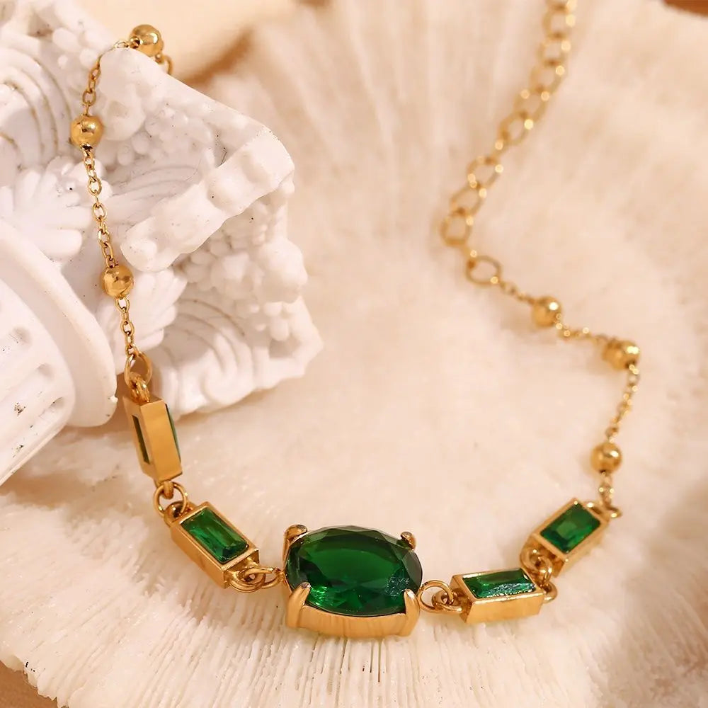 Emerald Green Bracelet – 18KT Gold Plated - Krystal Touch