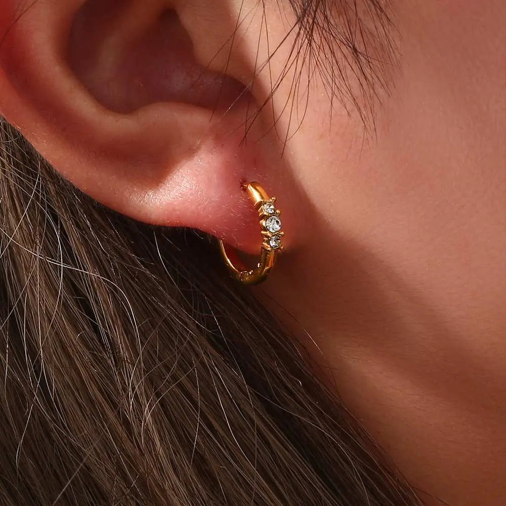 Classic Huggies Hoop Earrings – 18KT Gold Plated - Krystal Touch