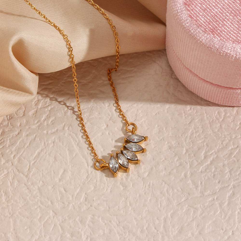 Zircon Leaf Pendant - 18KT Gold Plated Krystal Touch