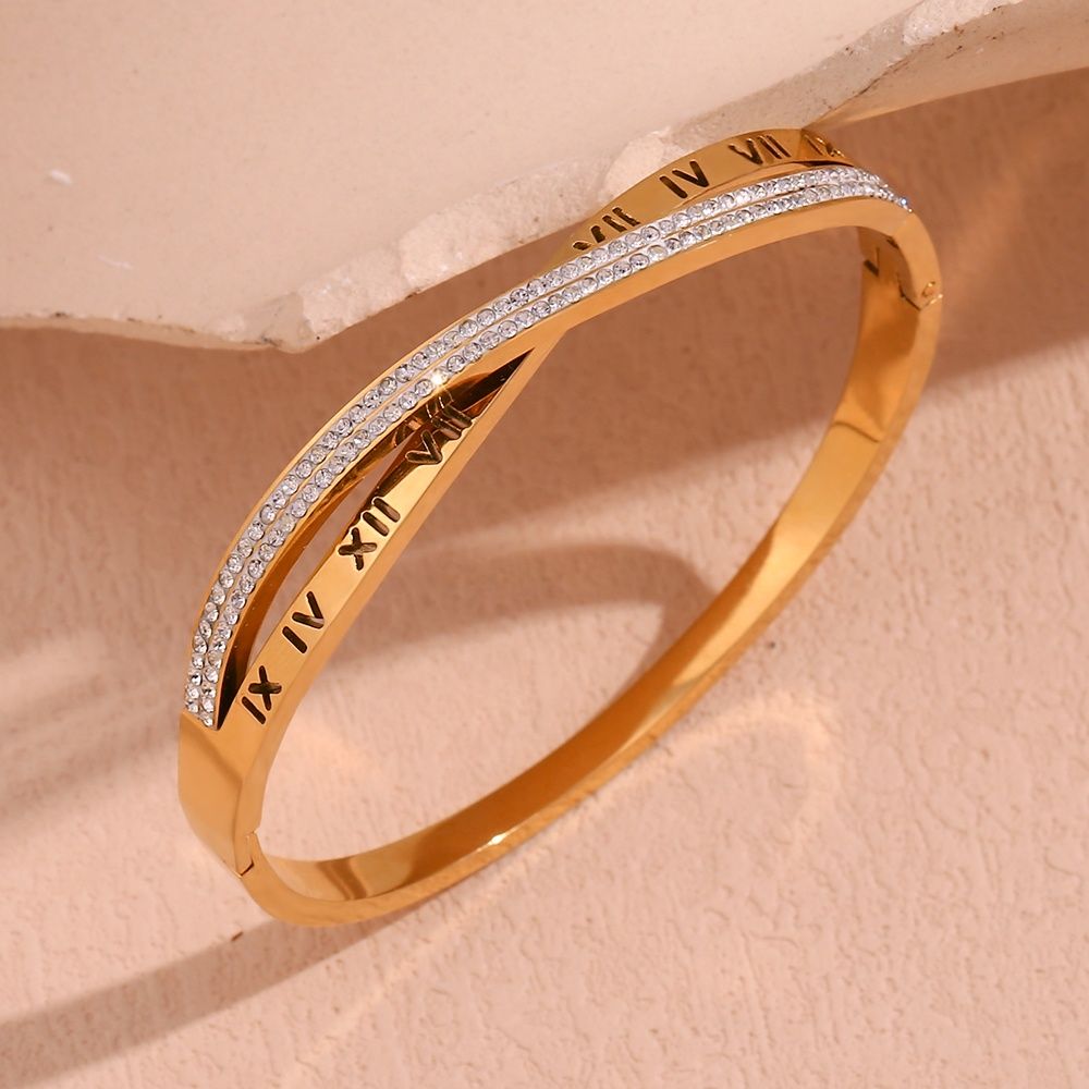 Luxury Roman Numeral Bangle - 18KT Gold Plated Krystal Touch