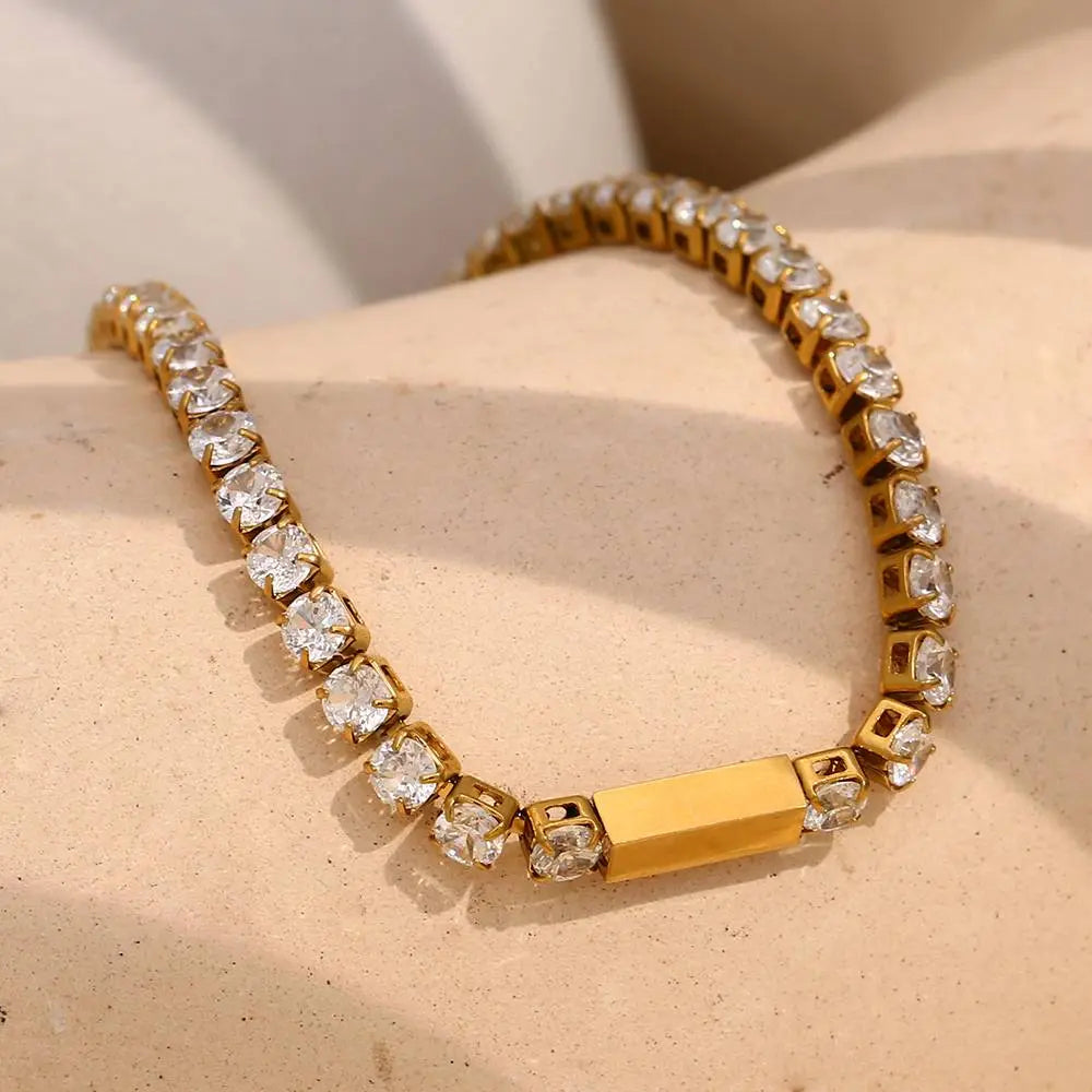Luxe Tennis Sparkle Bracelet – 18KT Gold Plated - Krystal Touch