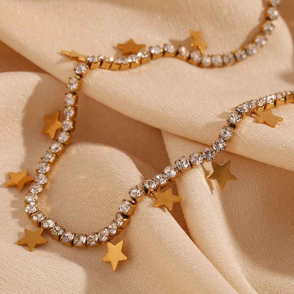 Fashion Tennis Chain Star Necklace - 18k Gold Plated