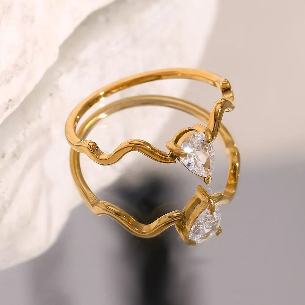 Twisted Dewdrop Ring – 18KT Gold Plated - Krystal Touch