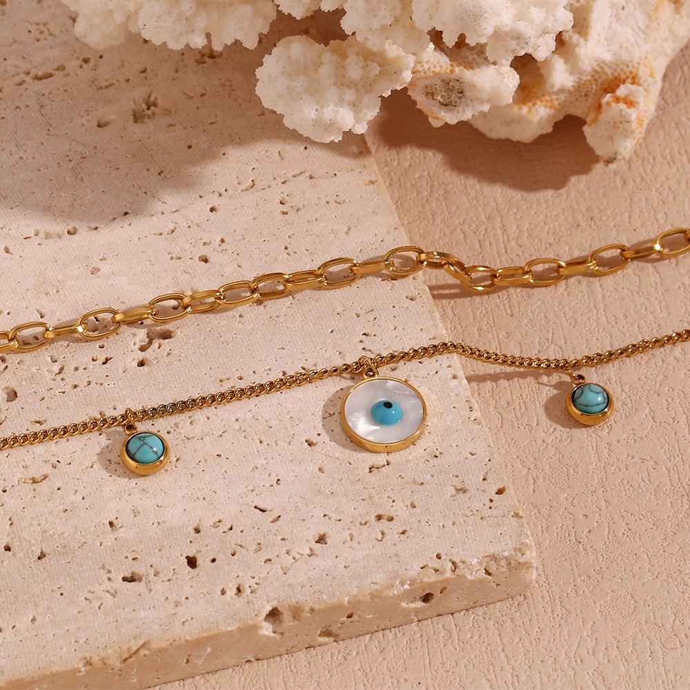 Turquoise EvilEye Double Layer Necklace - 18KT Gold Plated Krystal Touch
