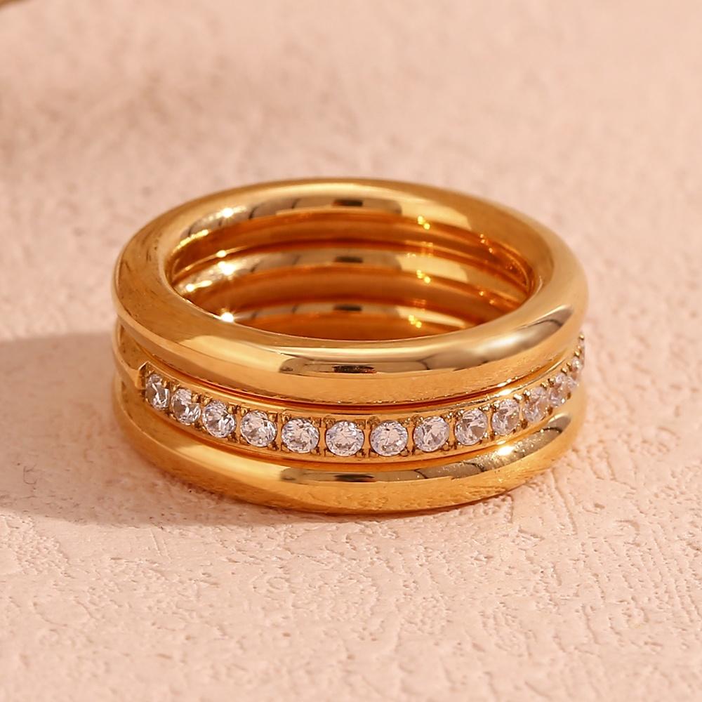 Gold Triple Ring - 18KT Gold Plated Krystal Touch