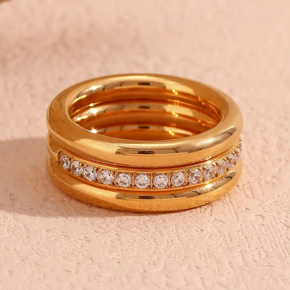 Trinity Stack Ring Set – 18KT Gold Plated - Krystal Touch