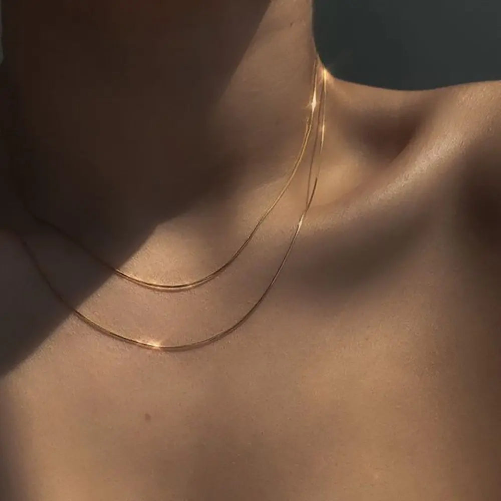 Thin Snake Chain Necklace – 18KT Gold Plated - Krystal Touch