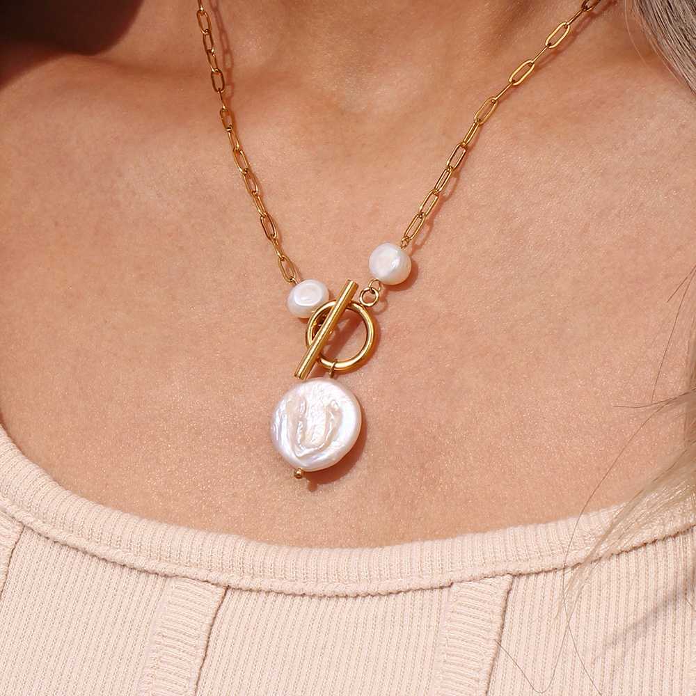 Elegant Fresh Water Pearl Necklace - 18KT Gold Plated Krystal Touch