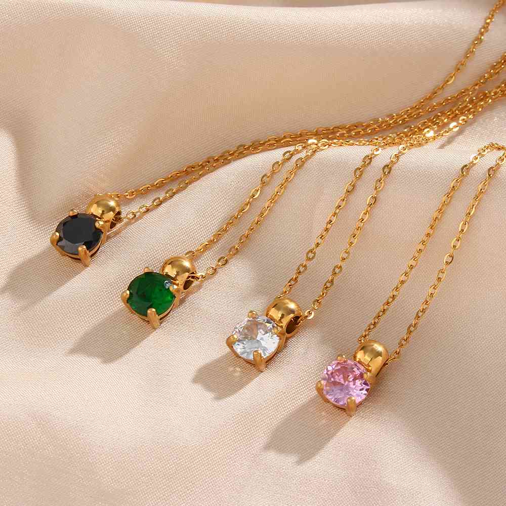 Round Lozenge Crystal Pendant Necklace - 18KT Gold Plated