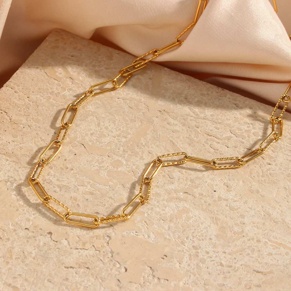 Paper Clip Chain -18KT Gold Plated Krystal Touch