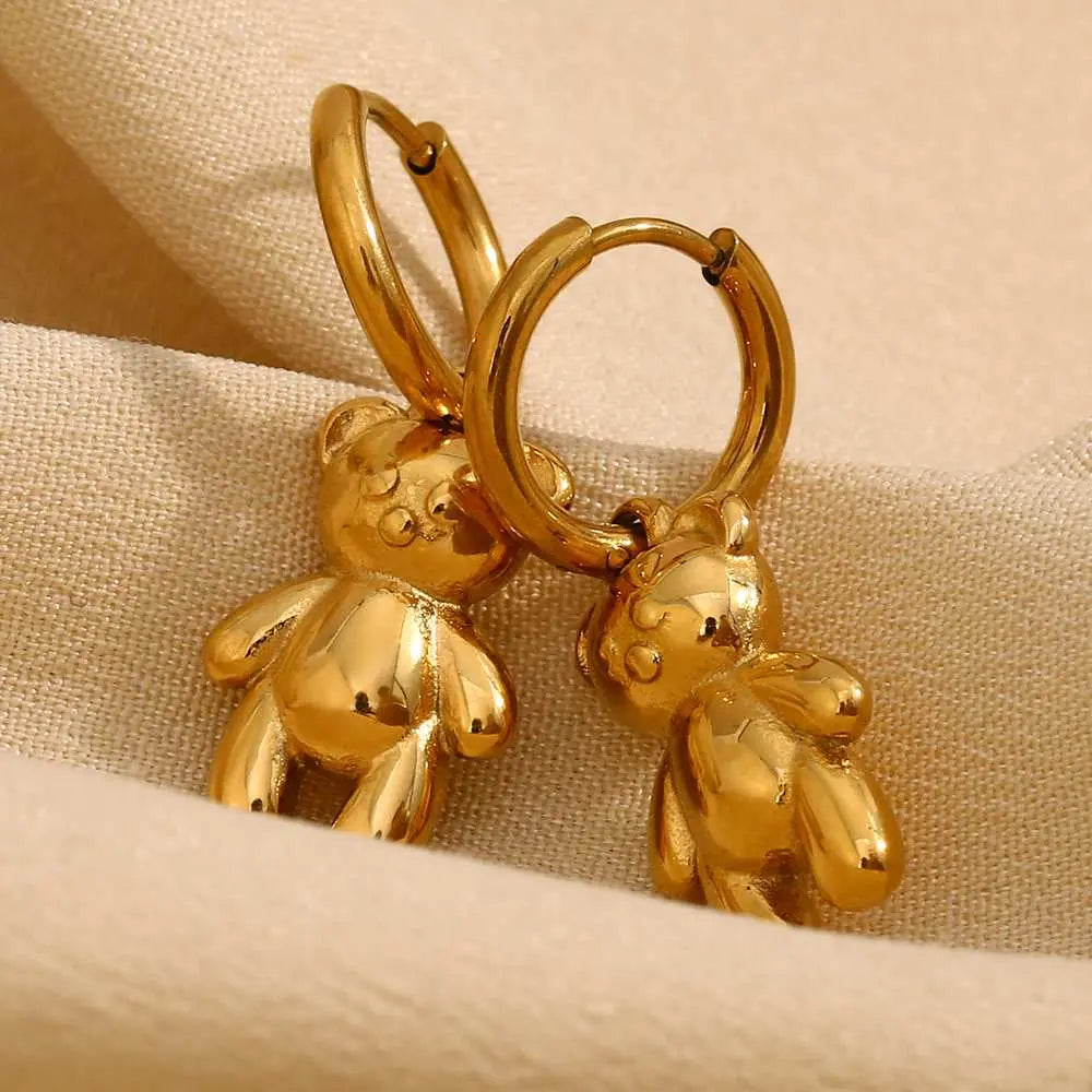 Golden Teddy Drop Earrings – 18KT Gold Plated - Krystal Touch