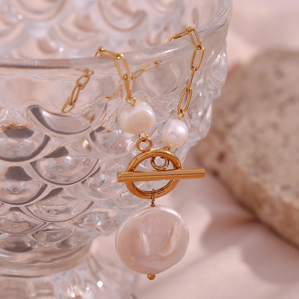 Elegant Fresh Water Pearl Necklace - 18KT Gold Plated Krystal Touch