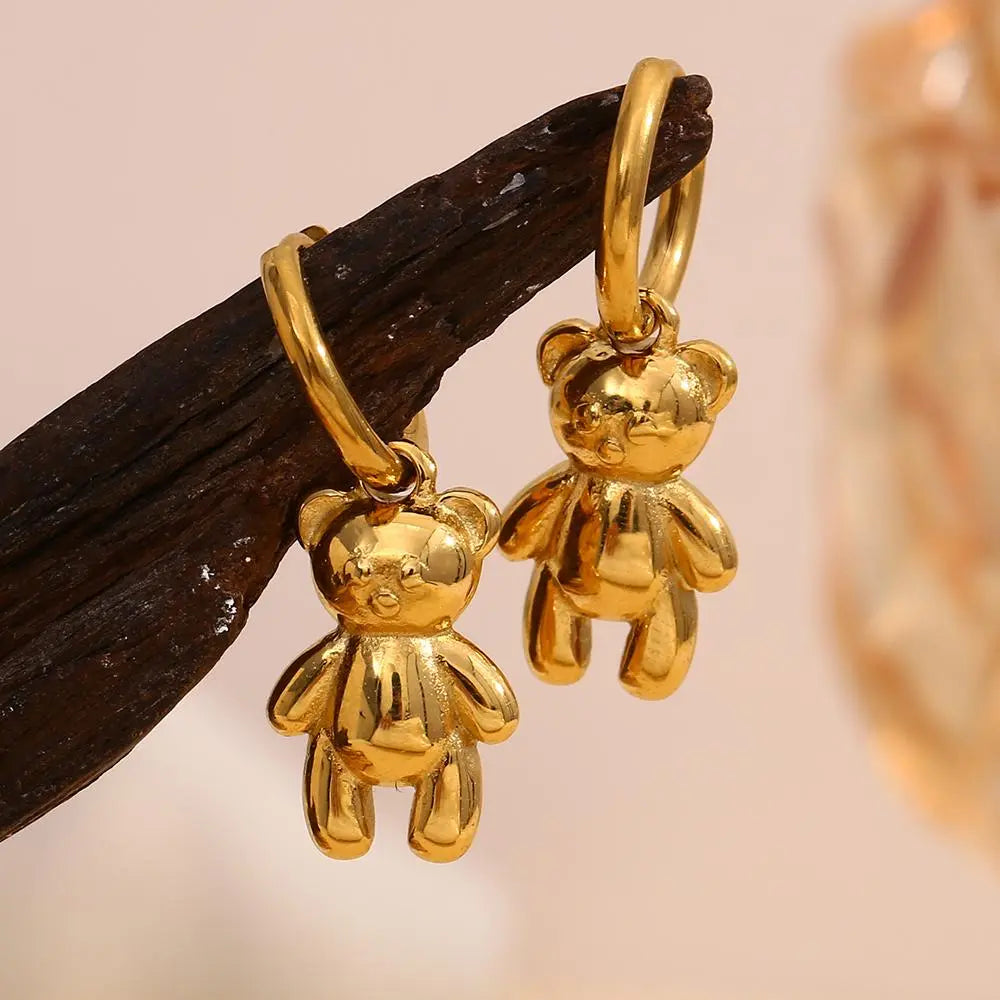 Golden Teddy Drop Earrings – 18KT Gold Plated - Krystal Touch