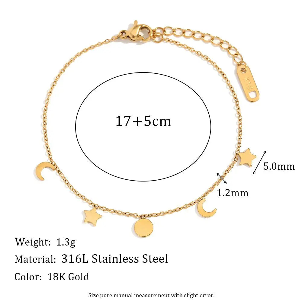 Sun, Star & Moon Charm Bracelet – 18KT Gold Plated - Krystal Touch