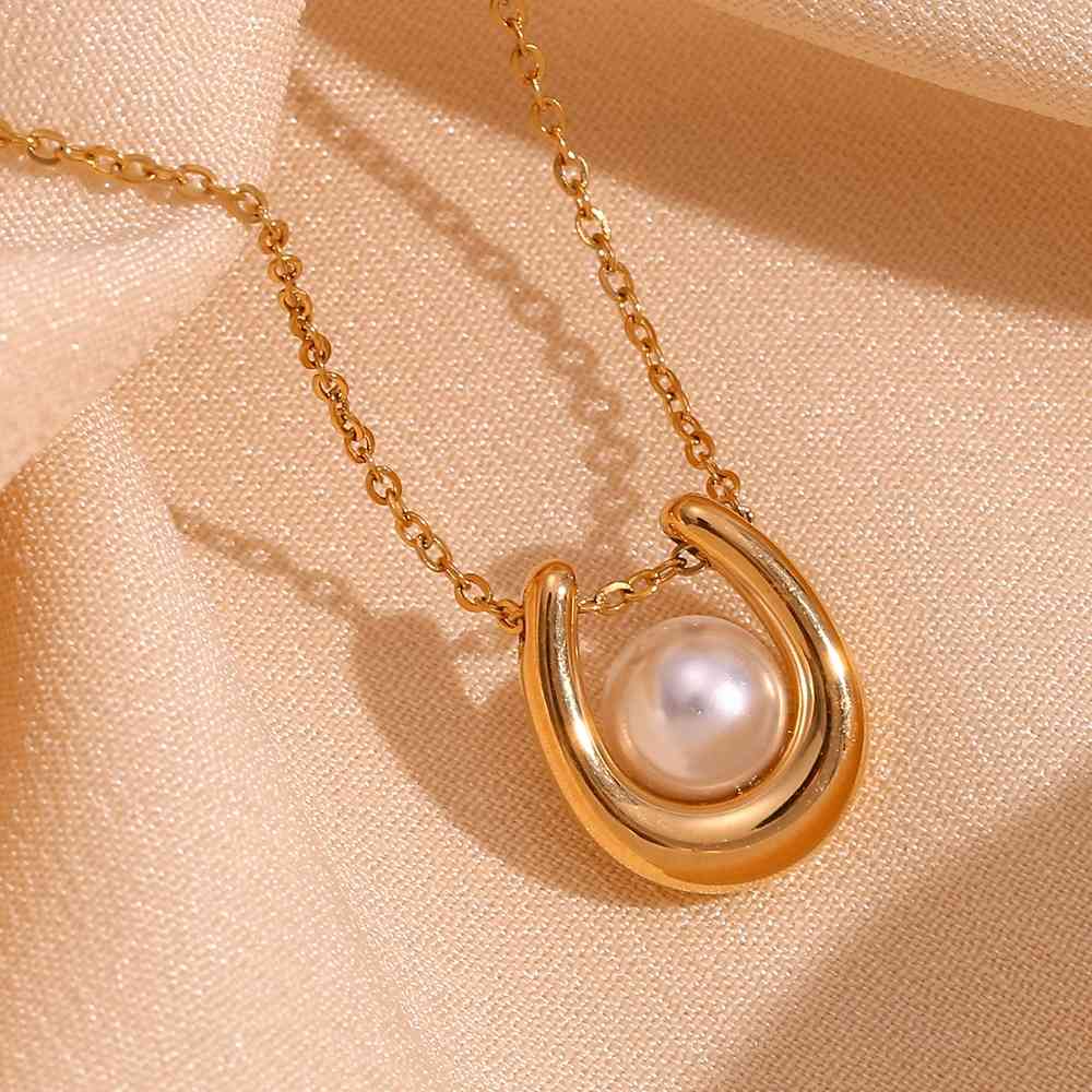 Pearl Embellished U Necklace - 18KT Gold Plated Krystal Touch