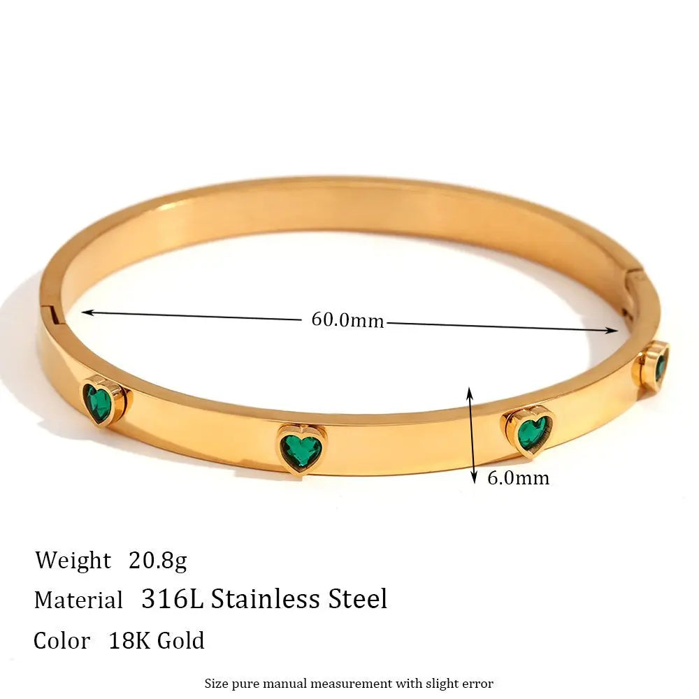 Heart Zircon Bangle cum Bracelet – 18KT Gold Plated - Krystal Touch