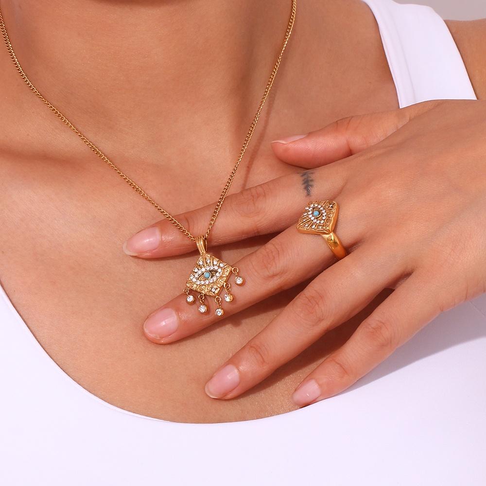 Boho Evil Eye Tassel Necklace – 18K Gold Plated Krystal Touch