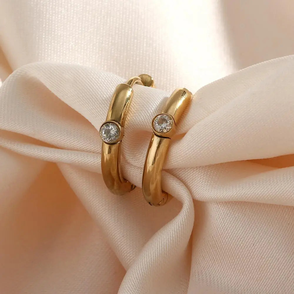 Mini Designer Hoop -18KT Gold Plated - Krystal Touch