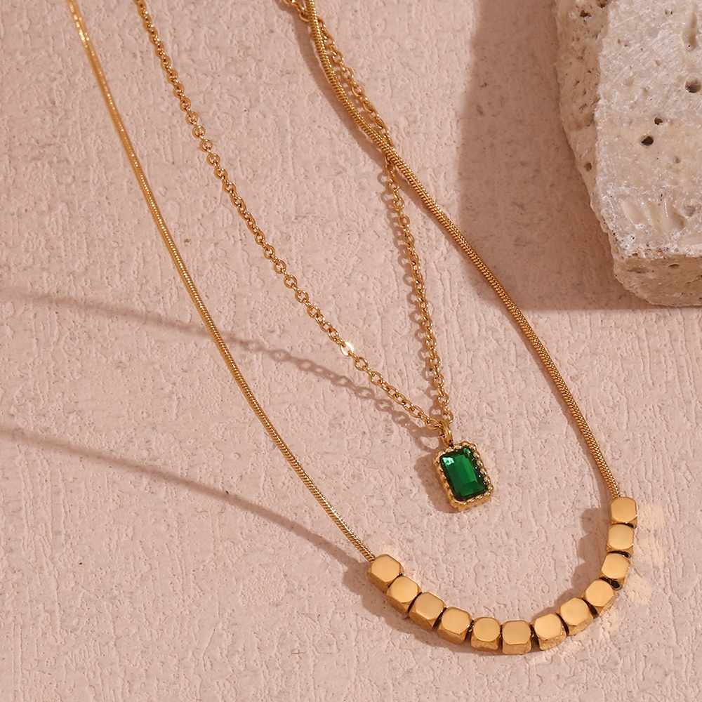 Emerald Green Double-Layered Necklace – 18KT Gold Plated - Krystal Touch