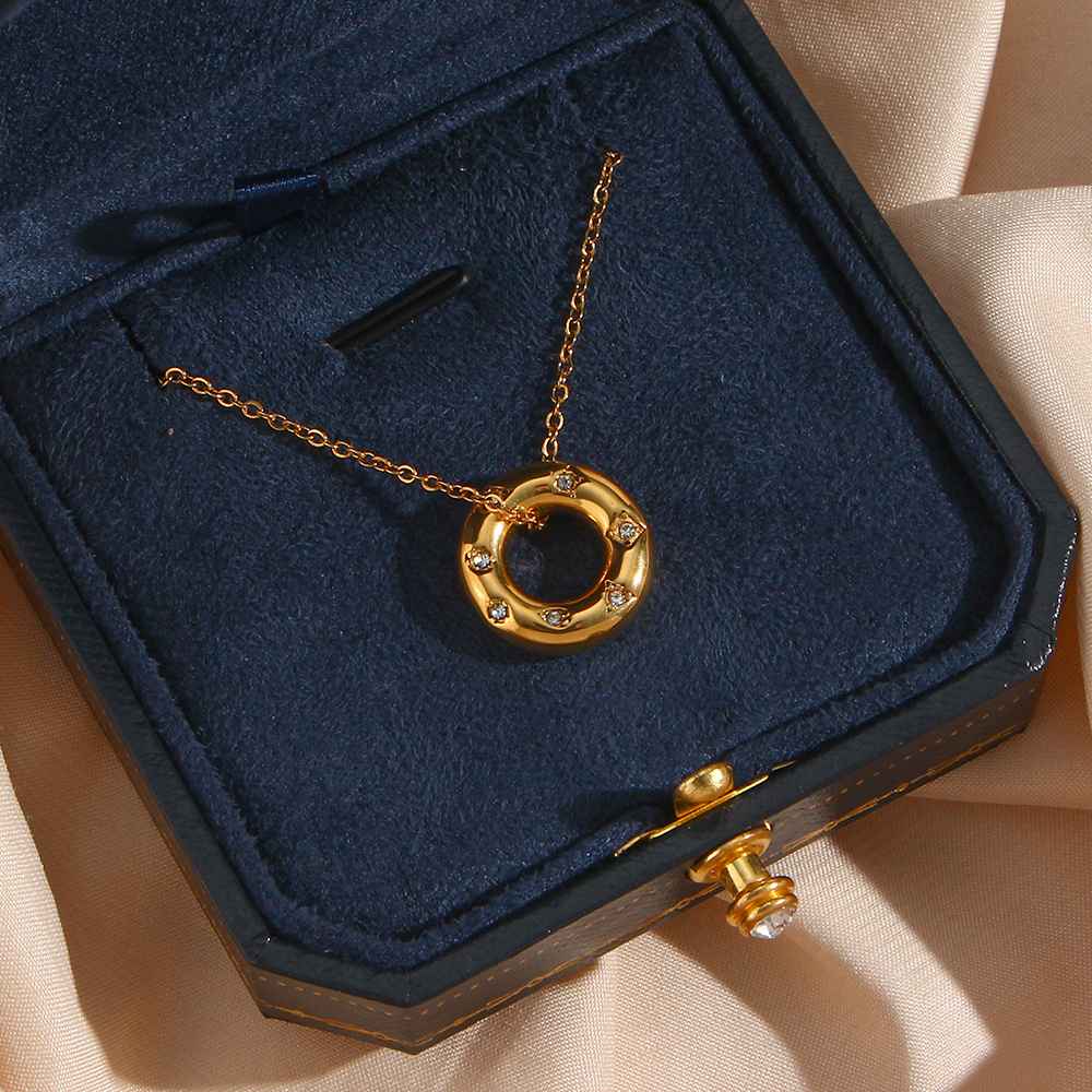 Chunky Donut Necklace Earring Set - 18KT Gold Plated Krystal Touch